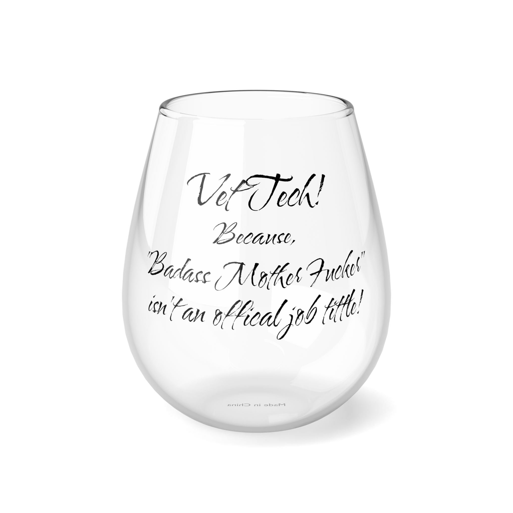 Vet Tech - Badass Mo Fo - Stemless Wine Glass, 11.75oz