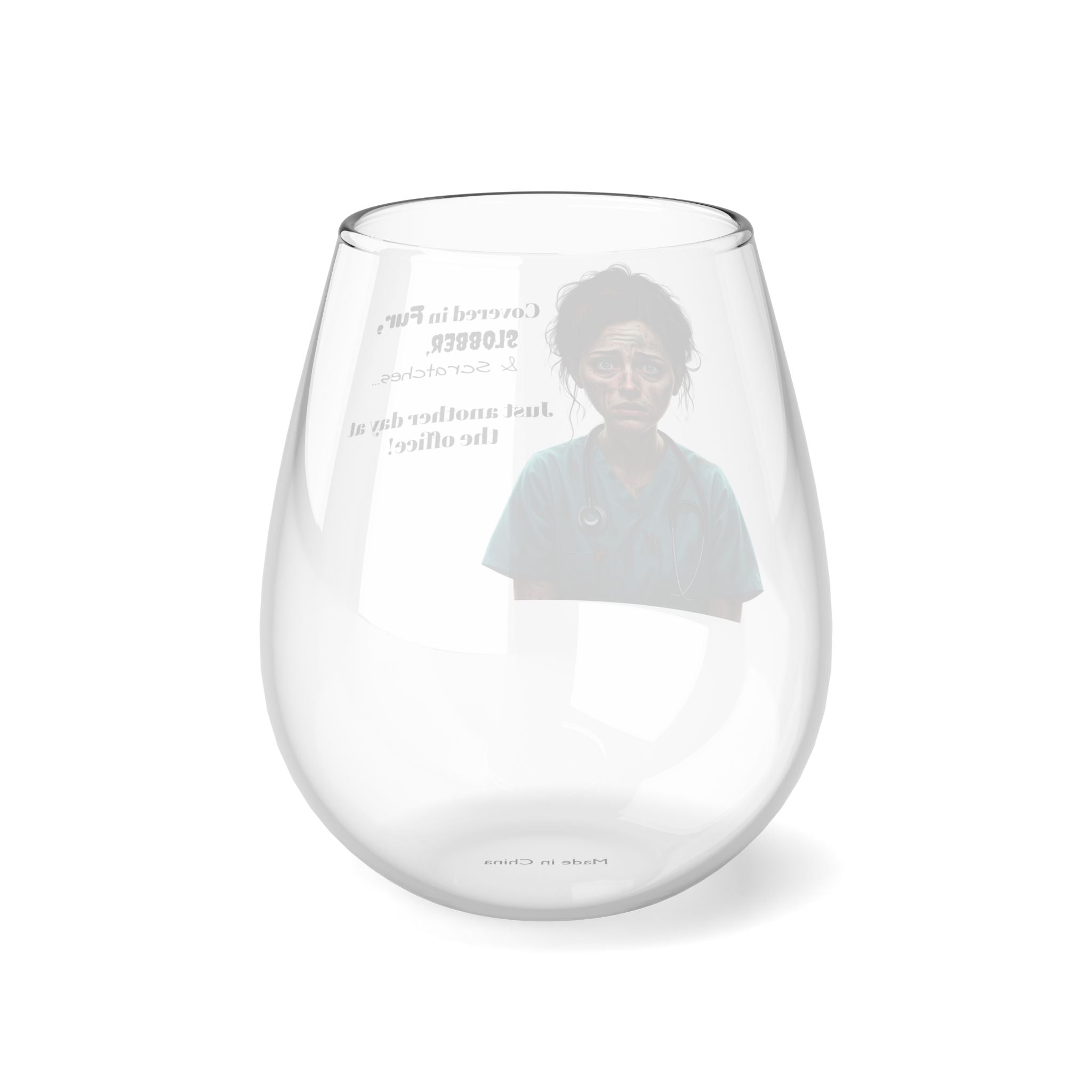 Picture - Fur, Slobber, Scratches - Stemless Wine Glass, 11.75oz