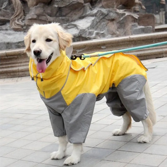 Functional Waterproof Dog Raincoat with Hood - Nylon Pet Rain Jacket for Medium to Large Dogs