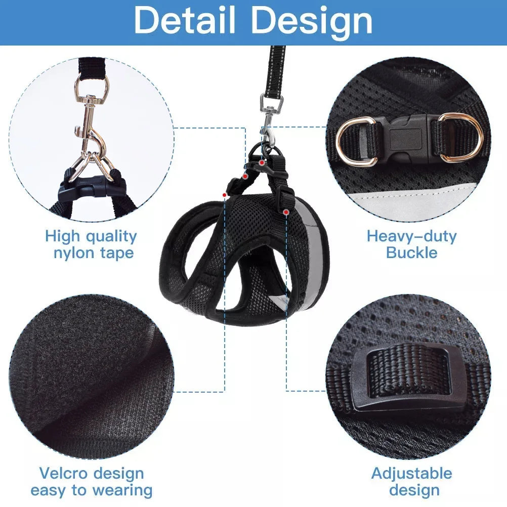 Breathable Escape-Proof Cat Harness and Leash - Adjustable Reflective Vest for Kittens and Puppies