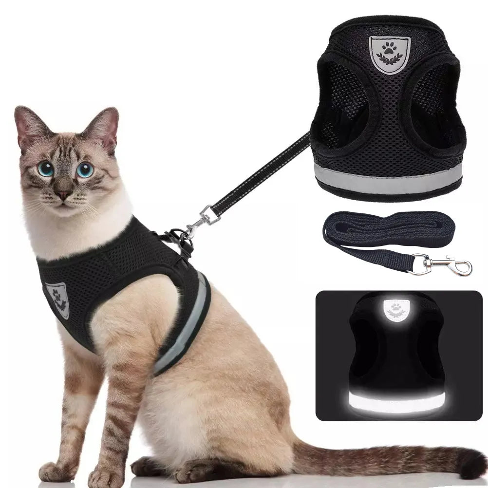 Breathable Escape-Proof Cat Harness and Leash - Adjustable Reflective Vest for Kittens and Puppies