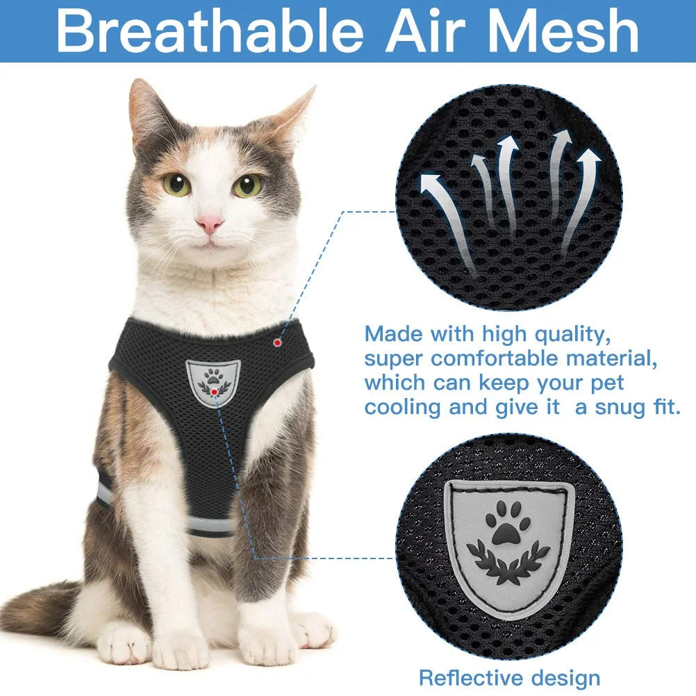 Breathable Escape-Proof Cat Harness and Leash - Adjustable Reflective Vest for Kittens and Puppies