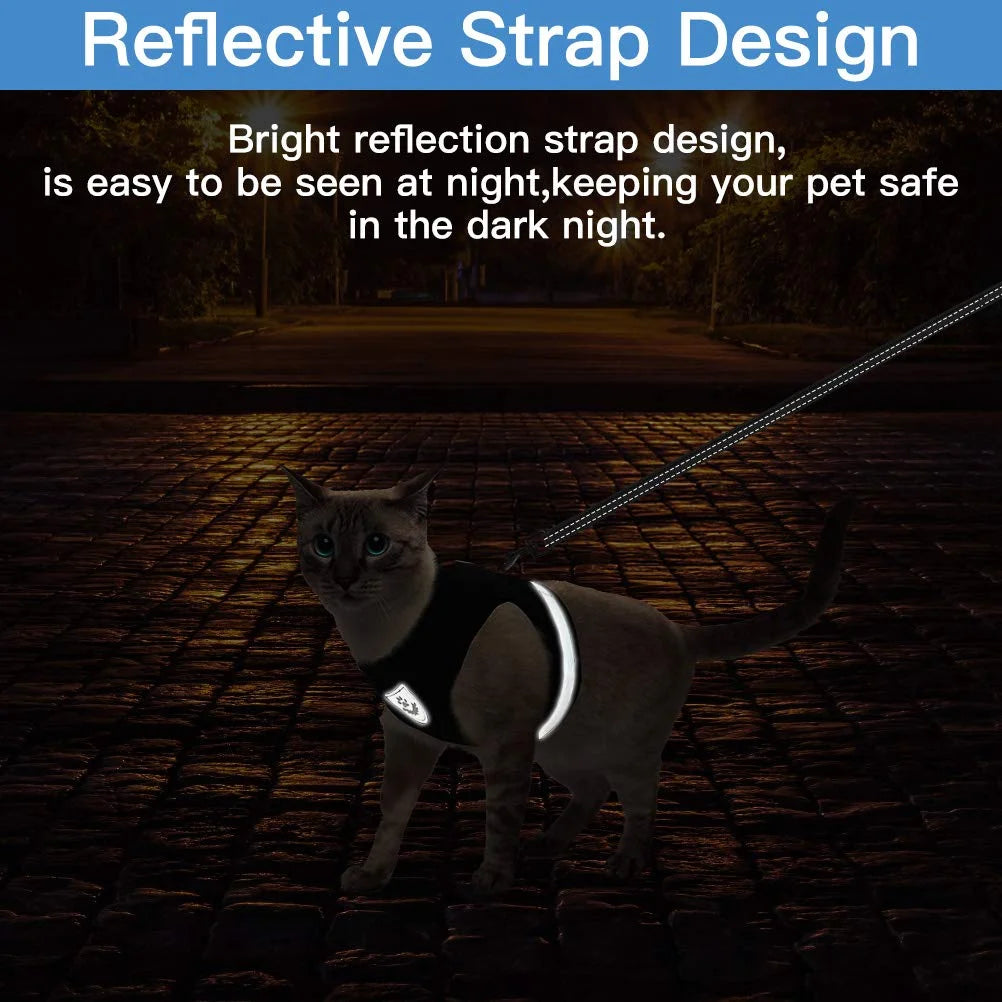 Breathable Escape-Proof Cat Harness and Leash - Adjustable Reflective Vest for Kittens and Puppies