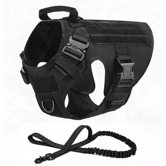 Tactical Dog Harness and Leash Set - Durable Nylon Vest with Metal Buckle for Large Dogs